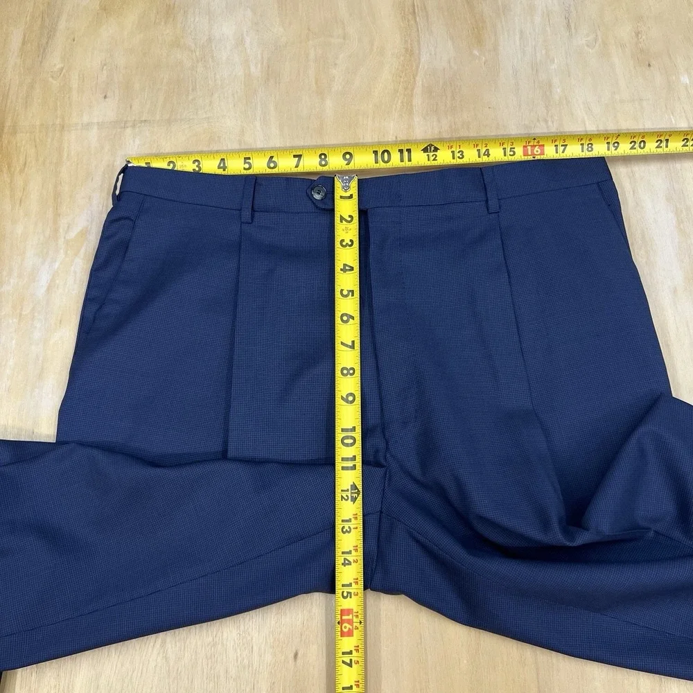 Hickey Freeman Custom Suit Mens 48L Tailored Fit Cuffed Pleated Pants 37x33 Navy